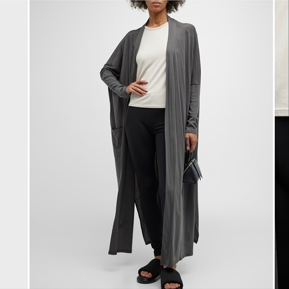 Lunya Organic Pima Cotton Long Cardigan Grey Medium Large